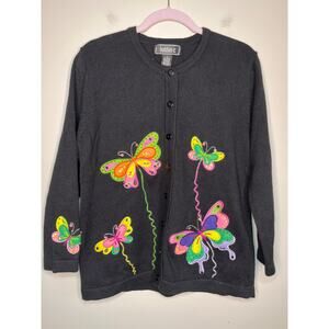 2000s Y2K Bobbie C Rainbow Butterflies Insects Sparkle Kidcore Cardigan M